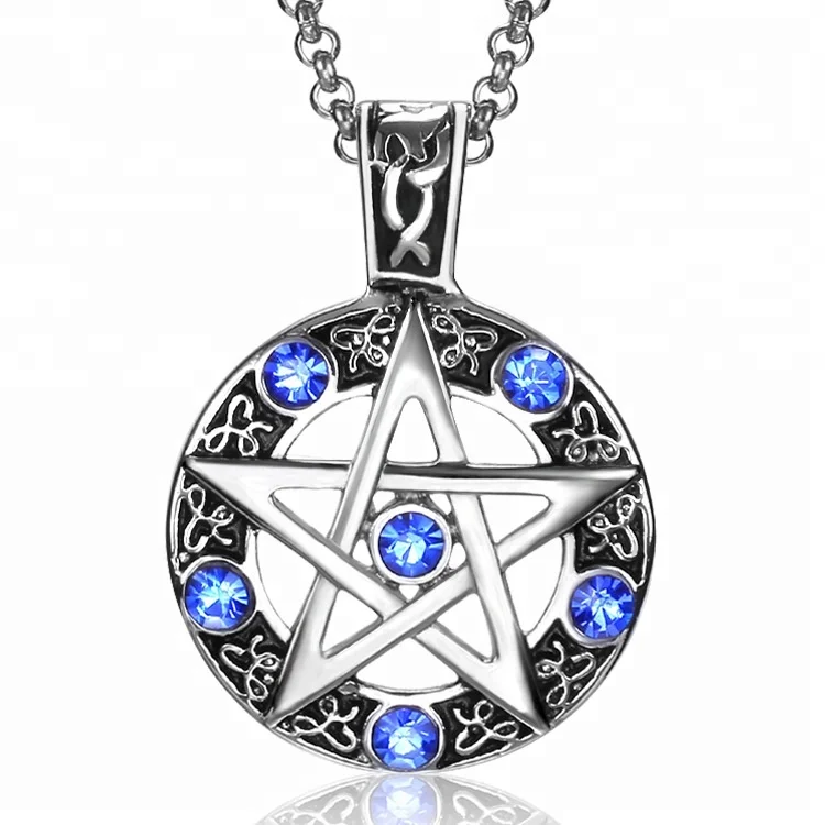 

Trendy Pentacle design with blue zircons 316L Stainless Steel punk Pendant Amazon hot style jewels ZZP146