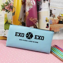 Kroea Style Light Blue EXO pencil case Leather Pen Bag Stationery Pouch Three Colors Office school supplies Coin Purse