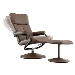 MID-CENTURY LIVING Olivia Bonded Leather Swivel Recliner Chair with Ottoman, Olivia Brown