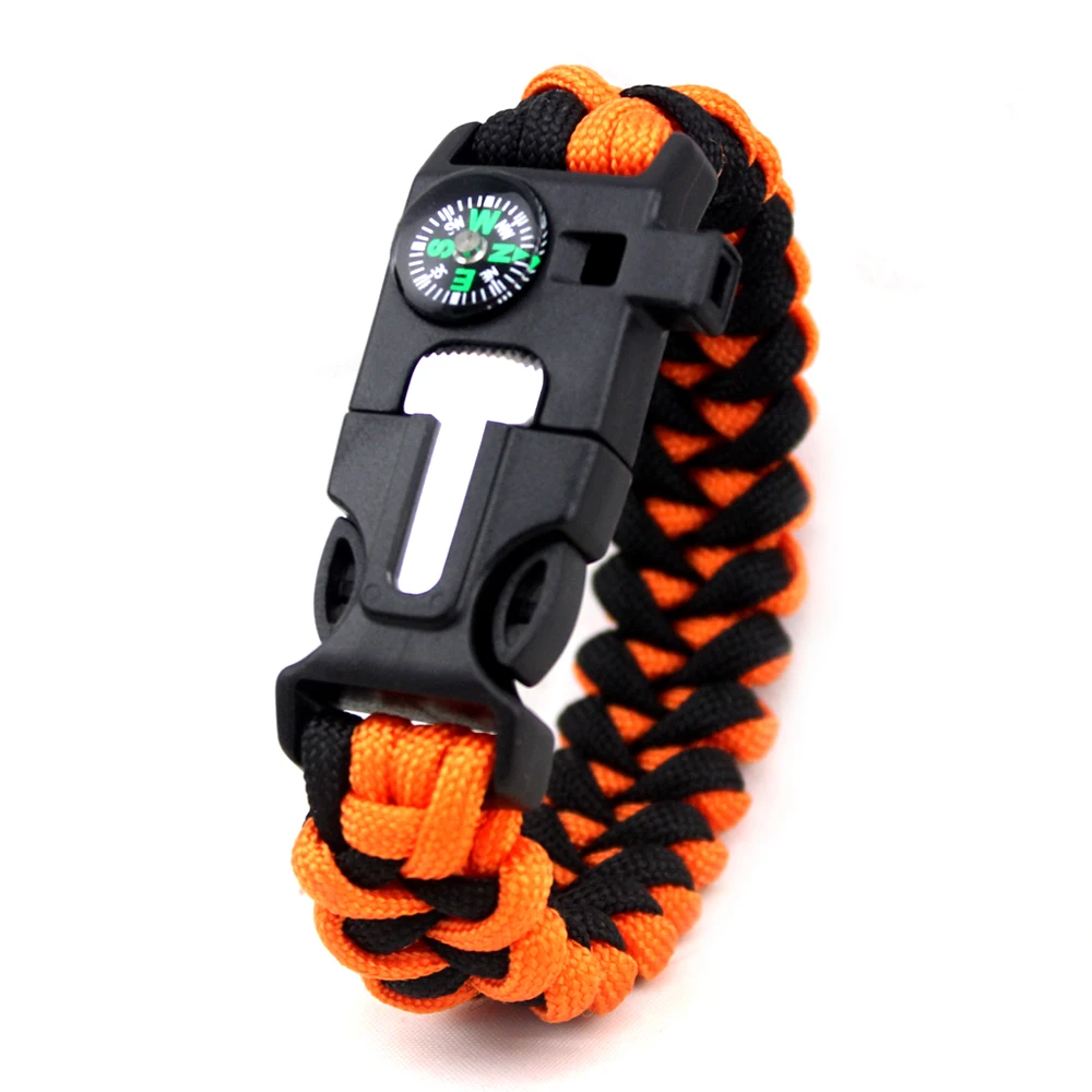 

fishbone Custom logo parachute cord bracelet with fire sterter, Black;blue;brown;green;military green camo;or as you request