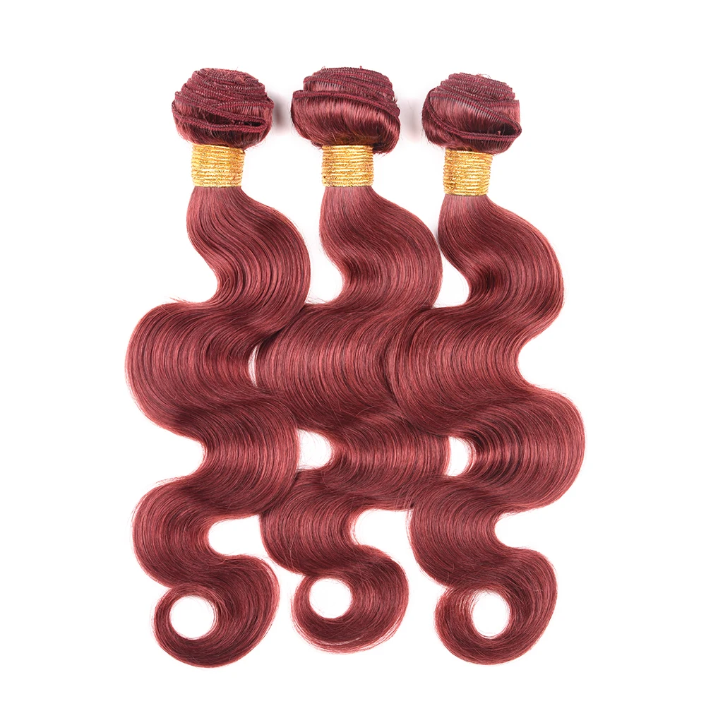 

Wholesale High Quality Brazilian Wavy Hair Red Wine Color 33# Hair Extension With Lace Closure