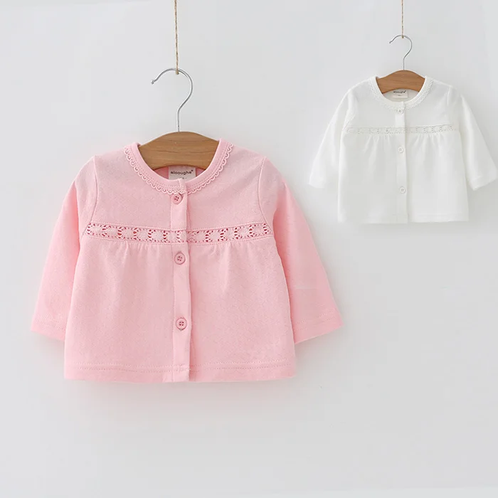 

Wholesale spring autumn organic 100%cotton infant toddler girl clothing for newborn baby cardigan Baby Girls' Rompers, Pink / white