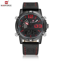 

NAVIFORCE Brand Dual Display Watch Men Sport Quartz LED Watches Leather Band Analog Digital Wrist Watches 30M Waterproof Clock