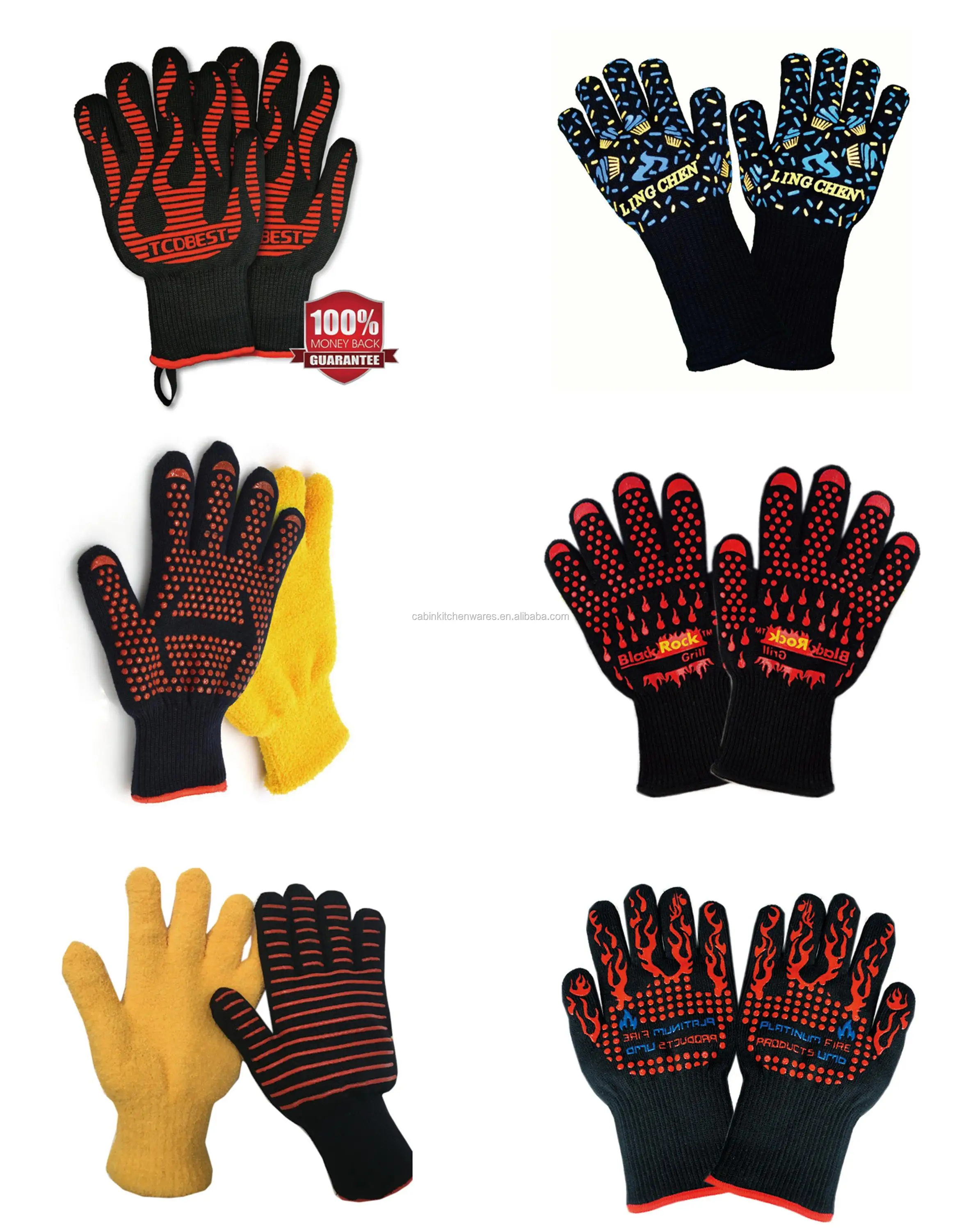 Calor guantes de protección parrilla guantes back guantes hasta 500 ° C Calor guantes de protección parrilla guantes back guantes hasta 500 ° C