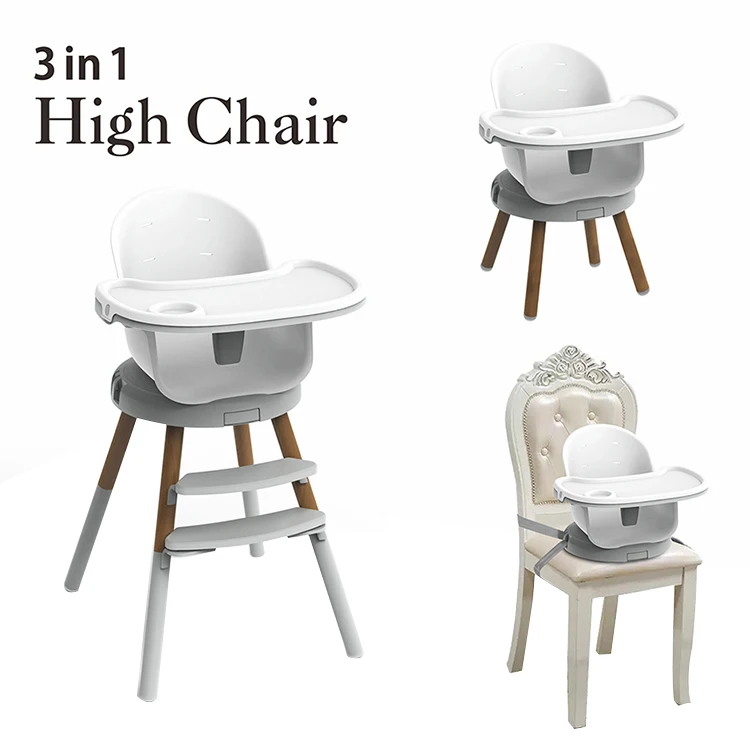 Wooden High Chair Modern Adjustable Rotatable Feeding Baby High