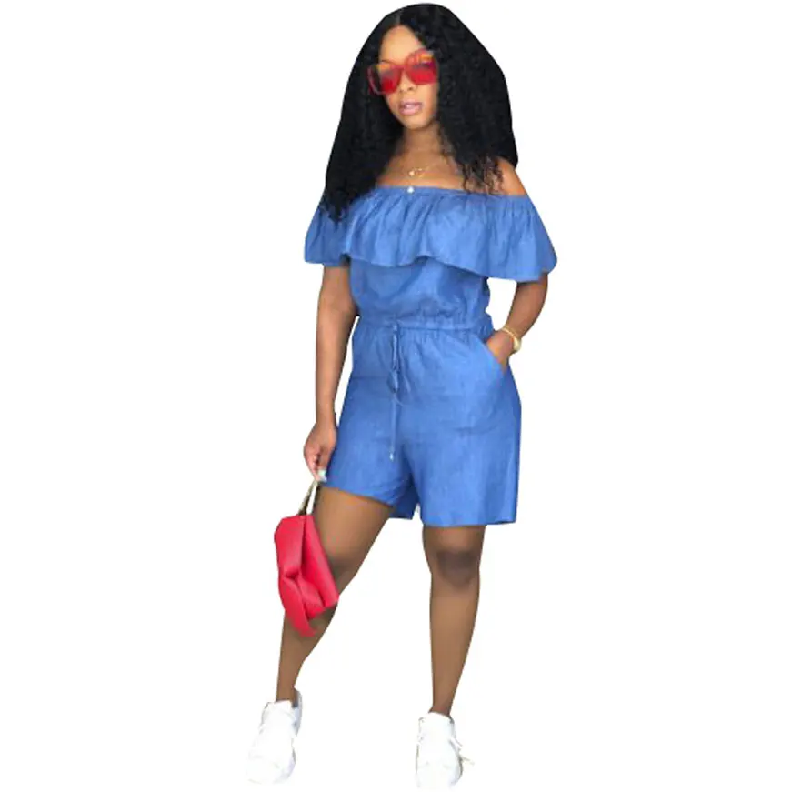 

Off Shoulder Ruffle Cinched-Waist Romper