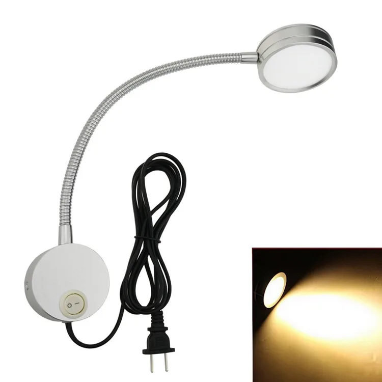 Flexible Led Wall Lamp,5w Gooseneck Wall Mount Sconce Reading Light With Switch And Plug In Cord