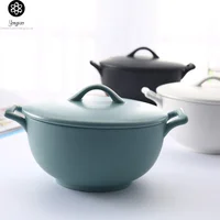 

Solid color ceramic soup bowl with two handles
