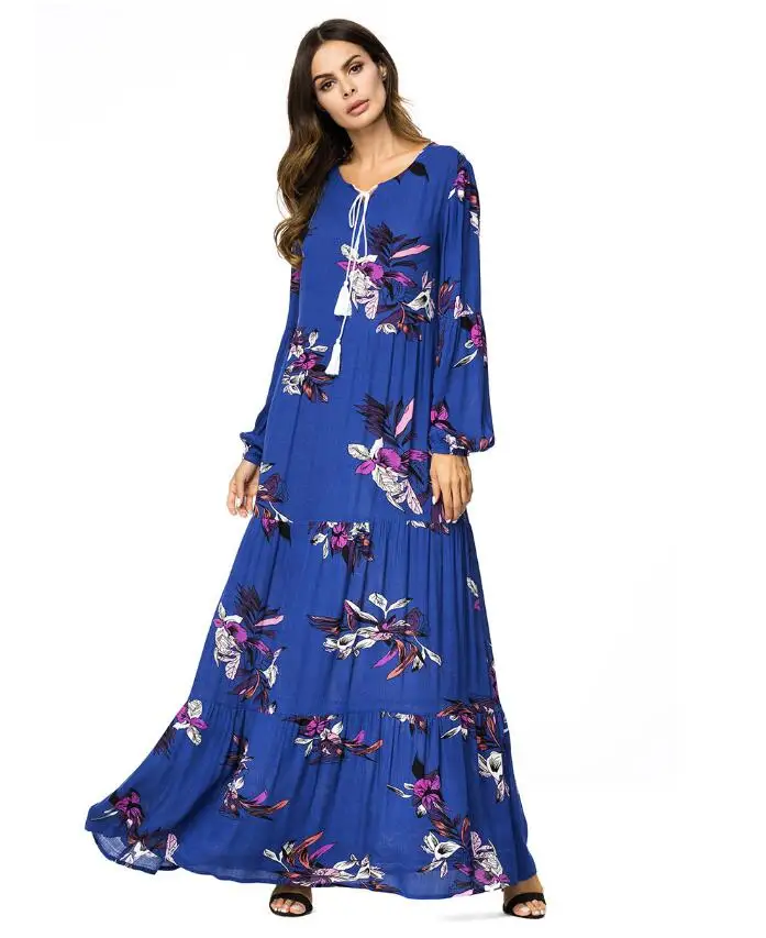 

spandex smooth comfortable high waist floral loose maxi dress
