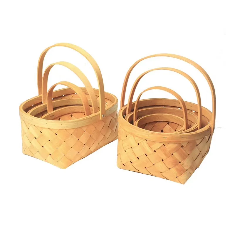 

New-designed kitchen fruit storage wooden basket with wood handles, Biege