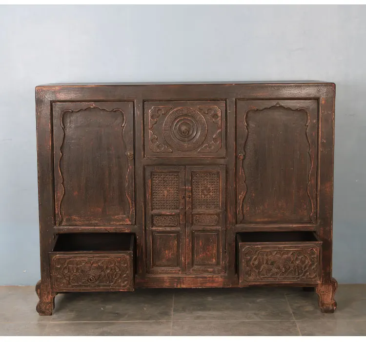 Chinese Antique Style Sideboard Distressed Finish Solid Recycle