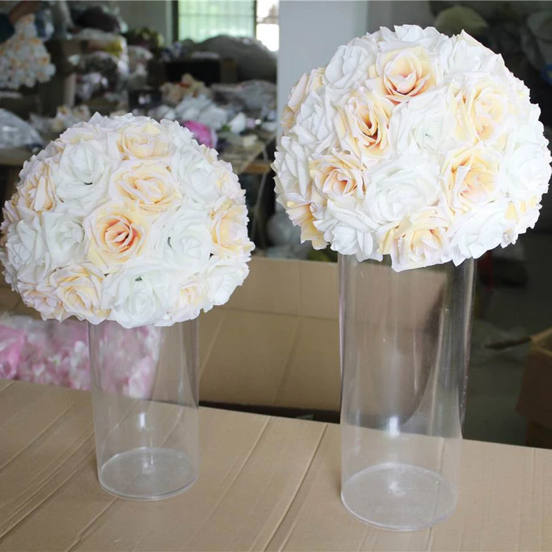 

SPR wedding rose table center flower ball arrangement decorative floral silk rose party backdrop decorations, Champagne