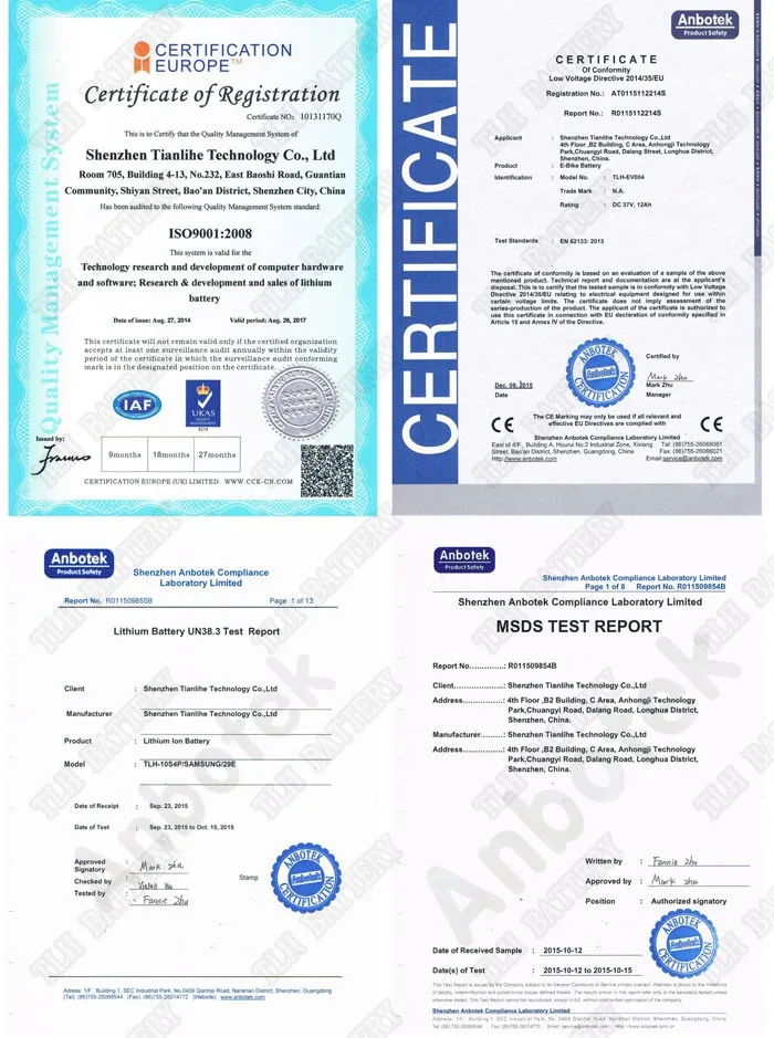 TLH battery factory,battery certificates