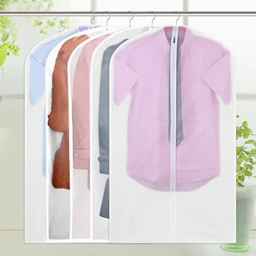 FU GLOBAL Top Quality Easy Organize Travel Cloth Bag, Set of 5 units Clear Zipped Suit Bags Zipper Garment Clothes Covers - 40 Inches Long