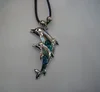 Silver Double-link Double Dolphin Pendant Elegant Paua Shell dolphin charm connectors ocean life pendant with paua shell