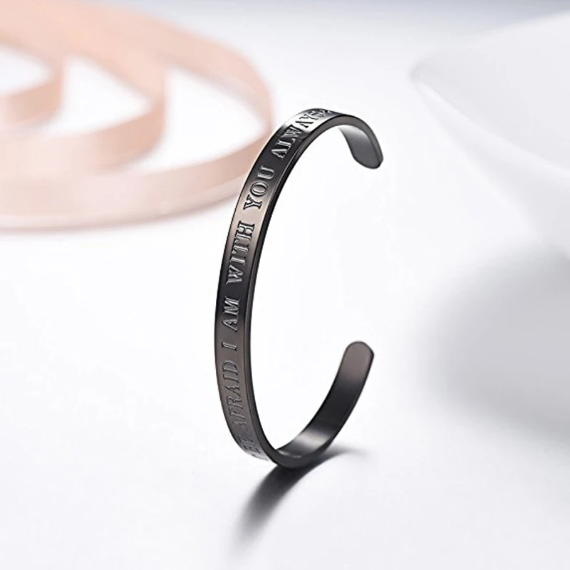 Hot Selling Simple Engraved Letter Jewelry stainless steel black Bracelet Men Cuff Bangle
