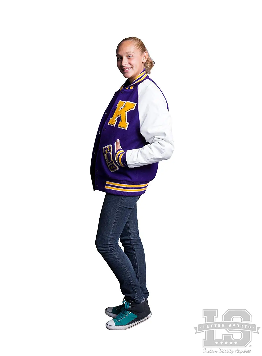 100 Organic Cotton Letterman College Jacket for Women Underhood of