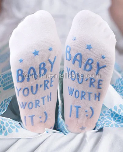 baby your are worth it Baby Shower Gift Mom To Be Pregnancy Present push ready womens socks with writing novelty socks