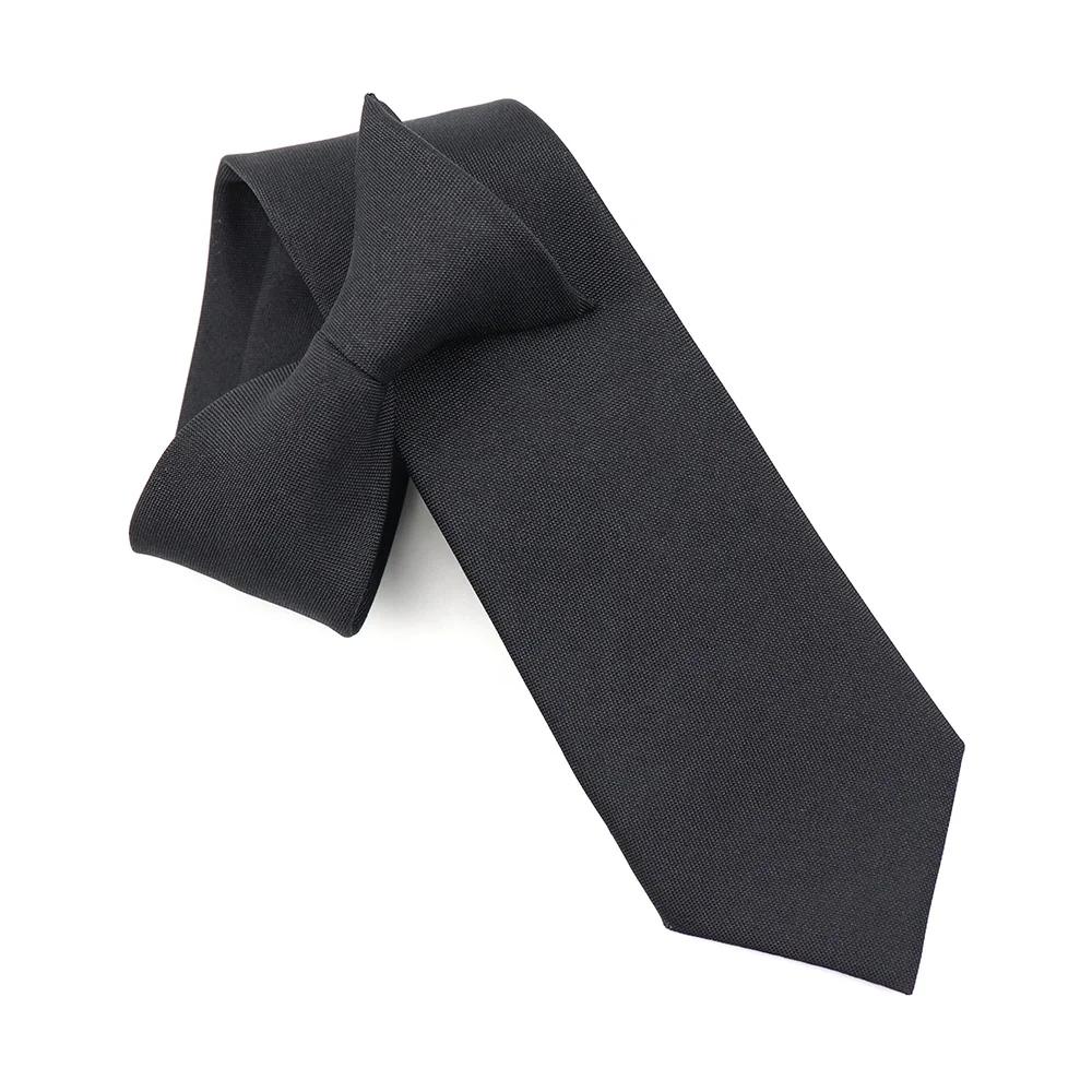 

100% Microfiber Fabric Black Polyester Neckties Plain Security Knot Gravata Clip on Tie Men