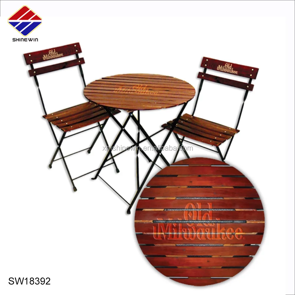 Custom Branded Outdoor Folding Metal Bistro Table Chair Set For Cafe Beer Restaurant Commercial