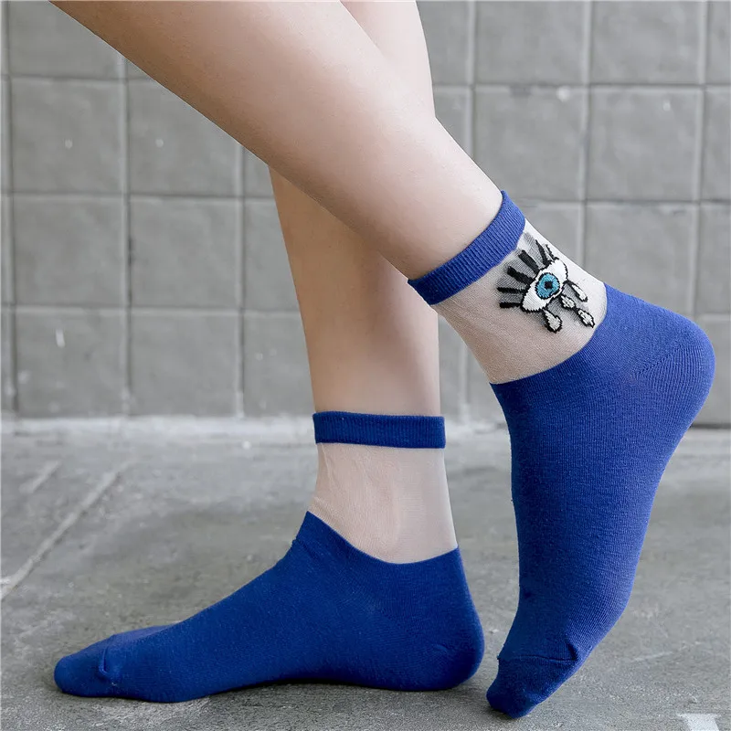 

Transparent Turkey eye pattern ankle women socks calcetines, Black /white/gray/blue/yellow