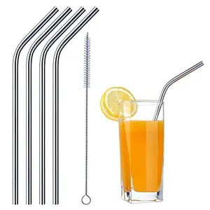 Image of Set of 4 Stainless Steel Metal Straws,Reusable Drinking Straws with Brush