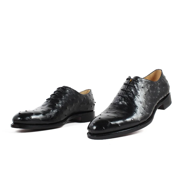 black ostrich skin italian natural leather dress shoes men