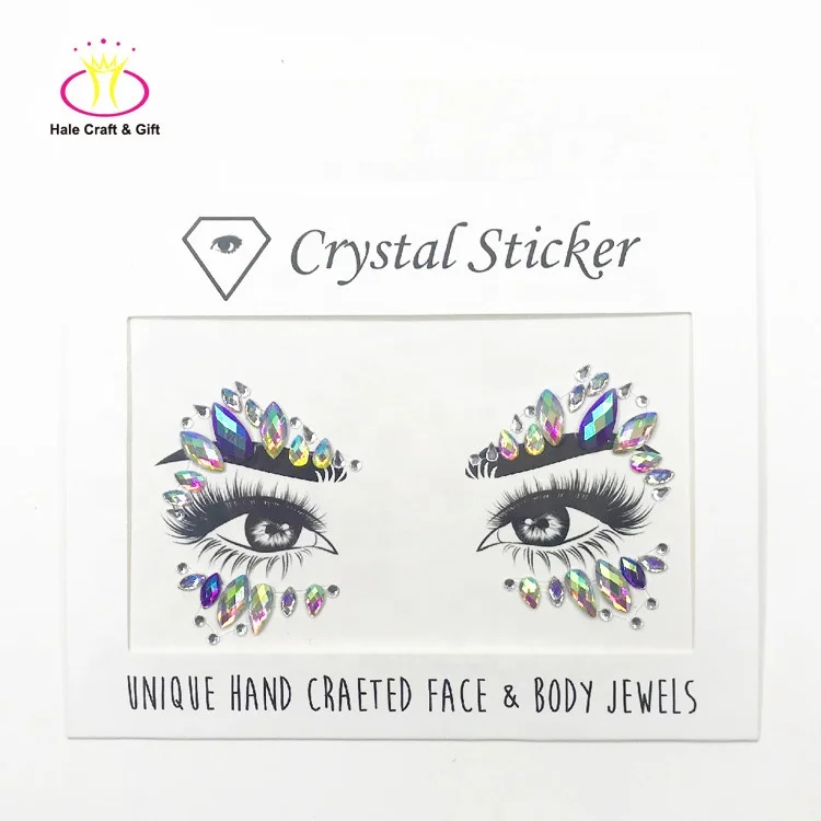 

Face Festival Jewels Eye Diamond Acrylic Crystal Rhinestone 3D Tattoo Sticker Body Art Gems For Party, Customed color