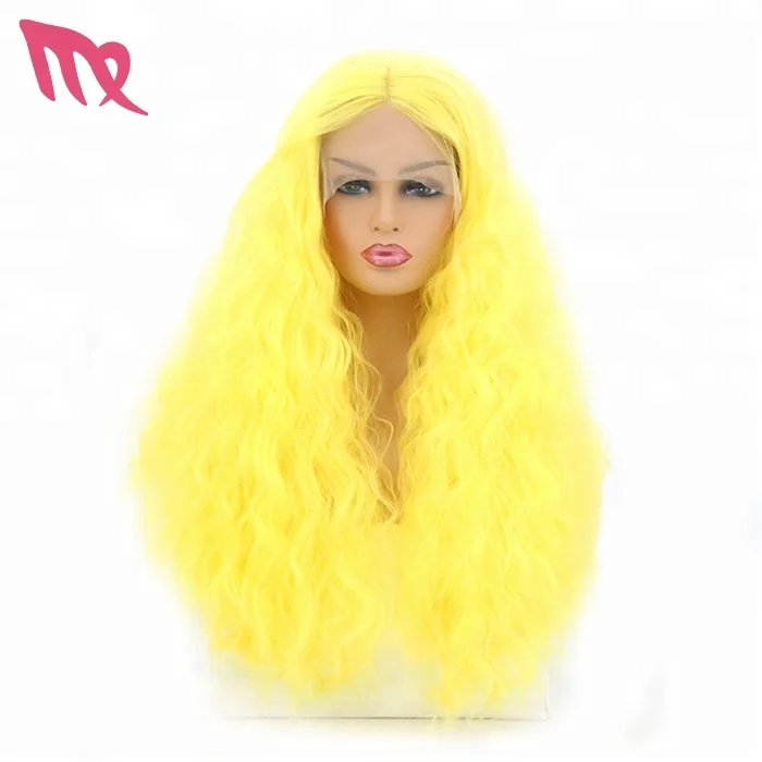 

Wholesale Stock Good Quality 65cm Yellow Color Human Hair Lace Front Wig For Party