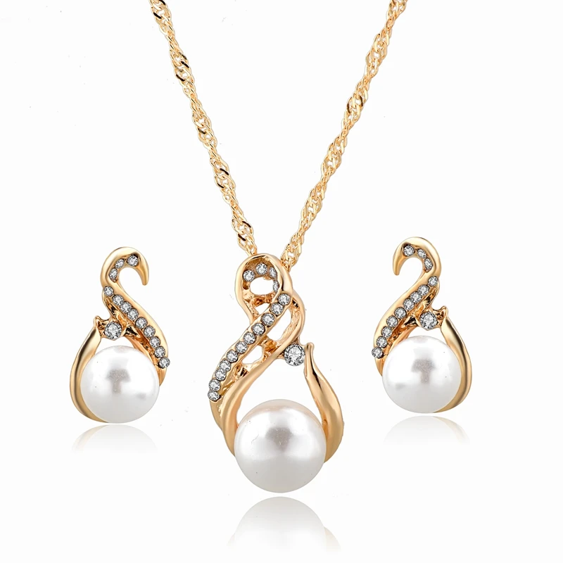 

Cheap Wholesale White Pearl Silver Dubai Fashion Jewelry Set, Gold;silver
