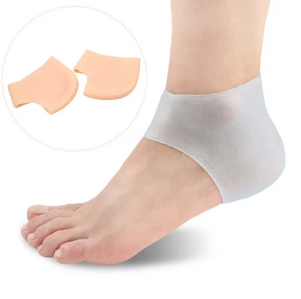 

Silicone gel pads heel cushion foot care protectors moisturizing silicon gel socks, Milk,apricot,or customized