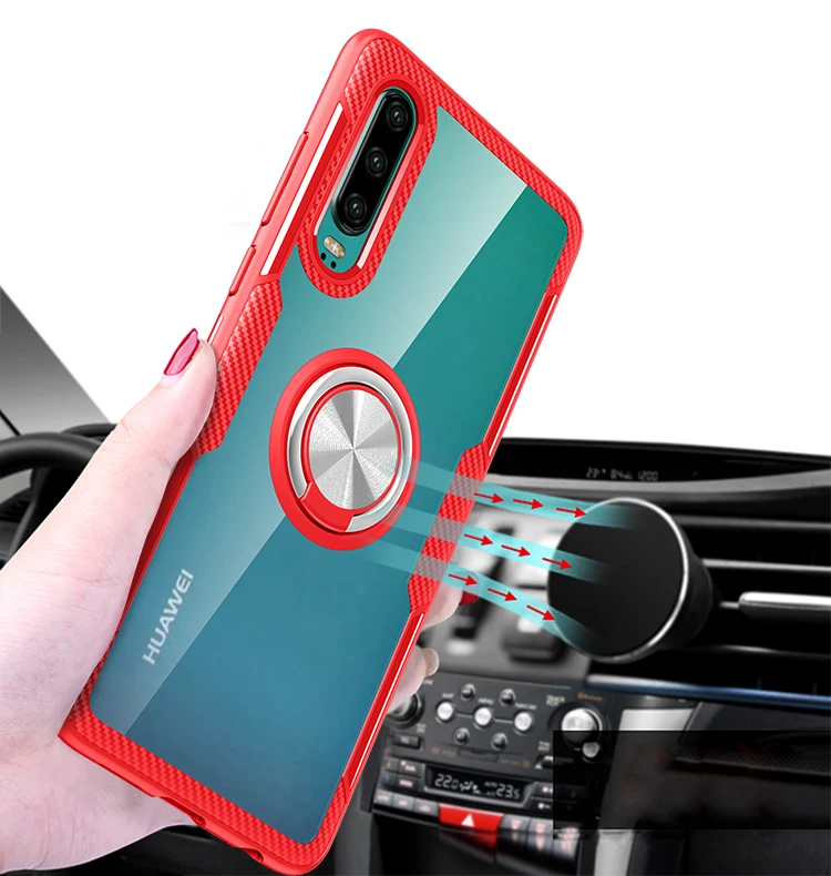 

Transparent Ring Holder Magnetic Acrylic Back Cover Phone Case For Huawei Mate 20 / P20 / P30 Pro Lite