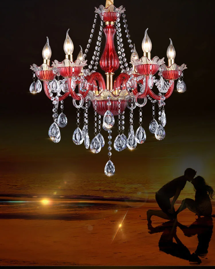 Wholesale red glass candle crystal Lamp Chandelier for Creative Hotel Romantic Cafe Lighting bedroom Internet Bar