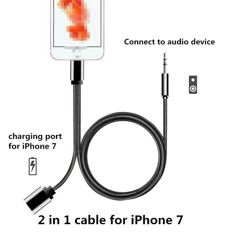 

2017 New Portable Key Chain 2 in 1 Audio Cable 8 pin Male to 3.5mm Female&Charging Cable for iPhone 7, Gold;black;rose gold;sliver
