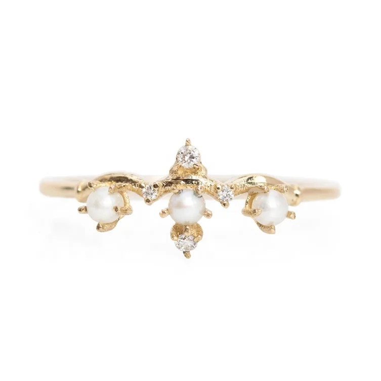 

925 silver ladies jewelry 18K gold plated minimalist dainty pearl ring