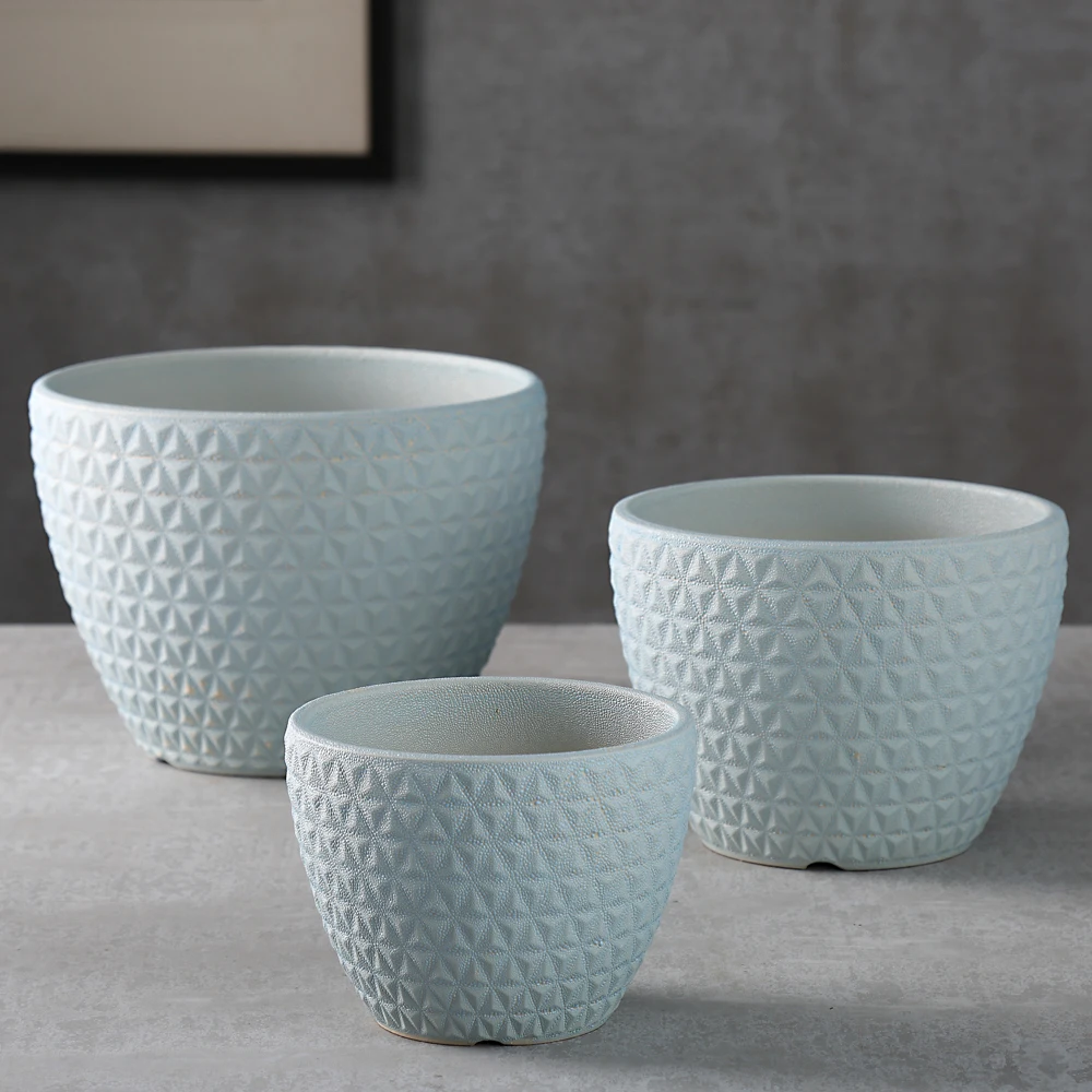 Ceramic Marble Container Drainage Flower Pots And Planters With Plate