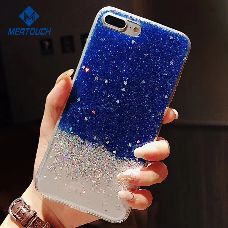 

Shiny star harf clear shell for iphone 6 6plus 7 7plus 8 8plus X blue pink liquid glitter mobile phone case