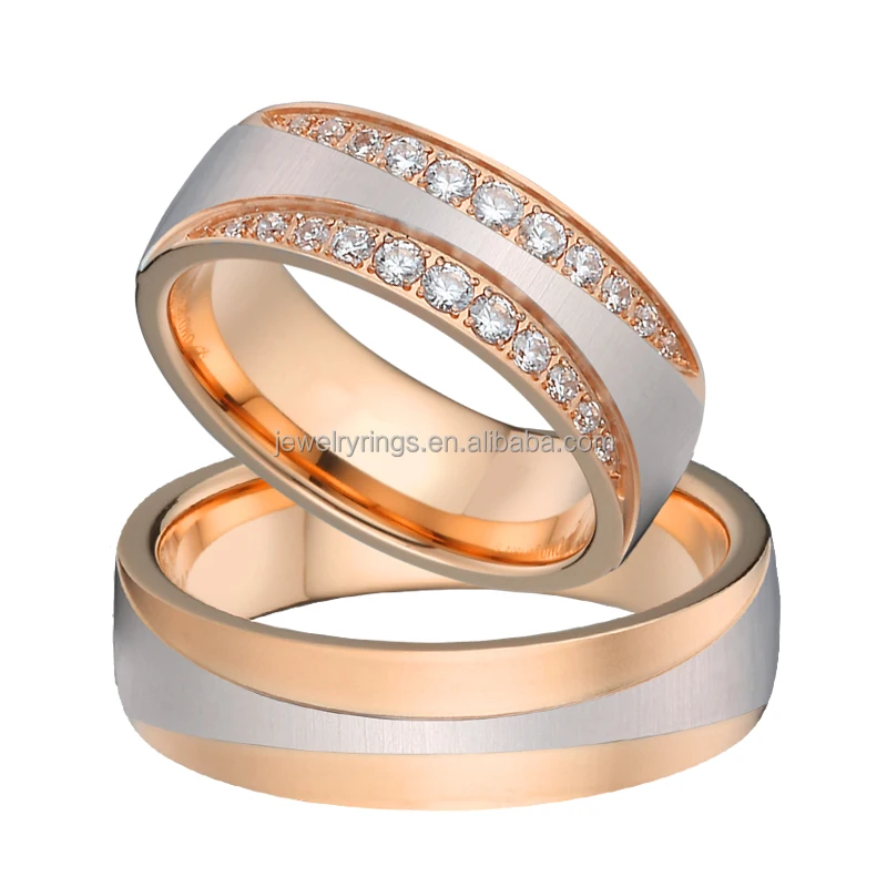 Alliance anel aneis anillos de boda rose gold plated Stainless steel jewelry diamond engagement wedding couple rings for women