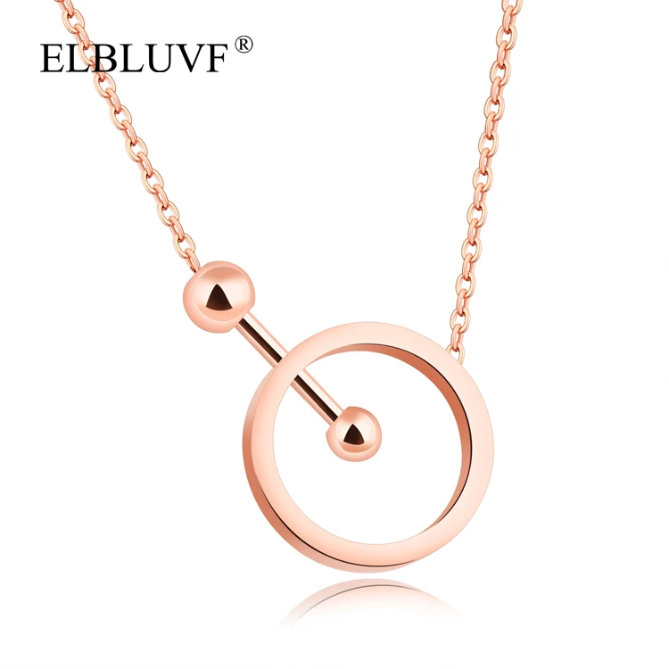 

ELBLUVF Free Shipping Stainless Steel Women Jewelry Geometric Shape Circular Bead Pendant Necklace, Rose gold