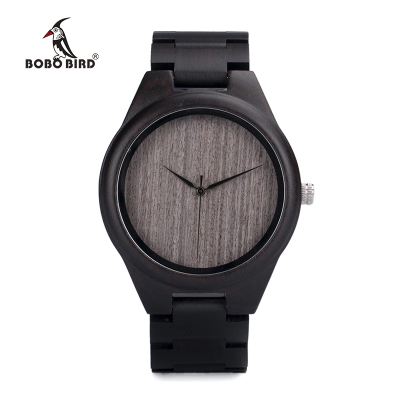 

BOBO BIRD China wholesale natural ebony handcrafted men wooden wristwatch with no scale dial, Picture