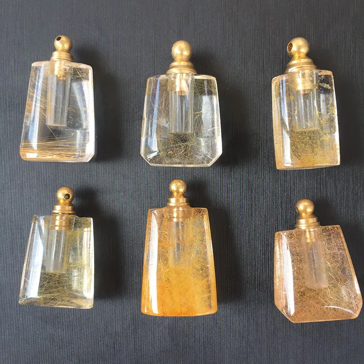 

Factory price Hand Carved 2ml natural rutilated quartz essential oil crystal necklace bottle