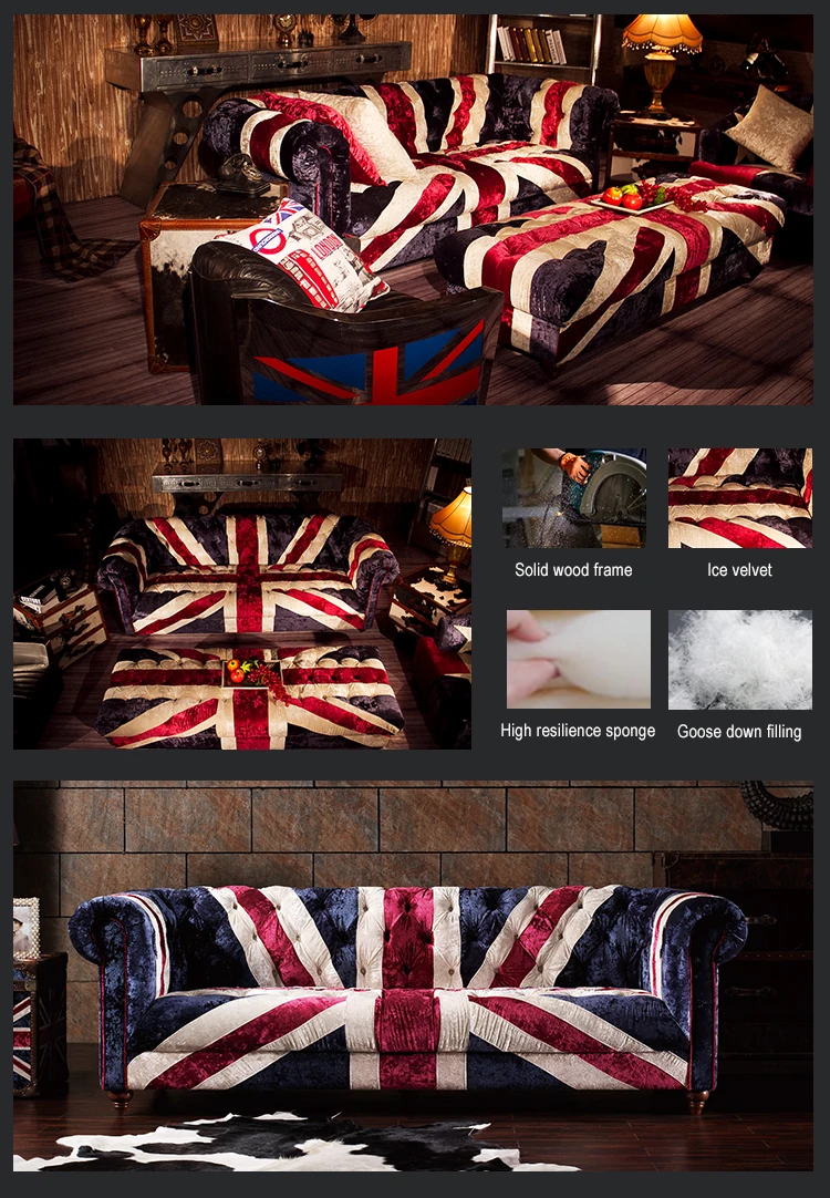 England Flag Sofa Union Jack Chesterfield Sofa 3seater Velvet Patck