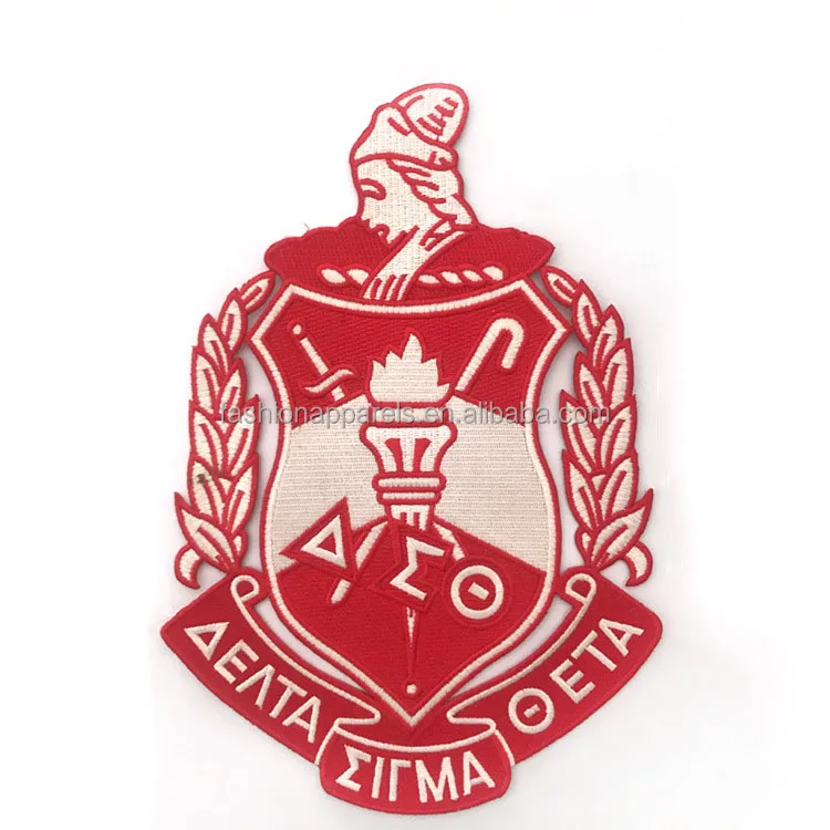 

Fashion 100% Polyester Custom Iron on Delta Sigma Theta Embroidery Patch, Any color as required