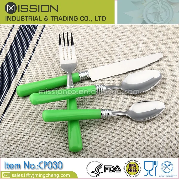 24pcs Green Plastic Cutlery Set Cutlery With Plastic Handle Buy High