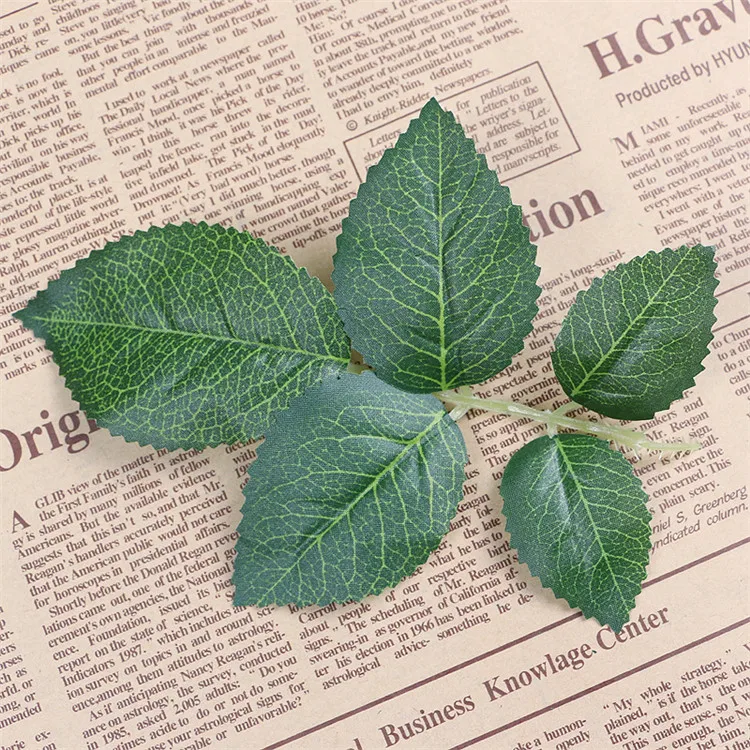 v-3039 6 branches artificial green rose leaves for decoration