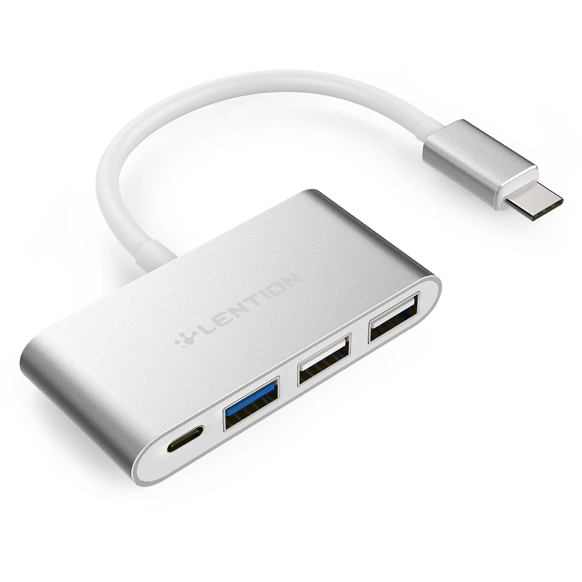 

LENTION 4-in-1 Type-C Hub with Type C, USB 3.0, USB 2.0 Ports, Silver