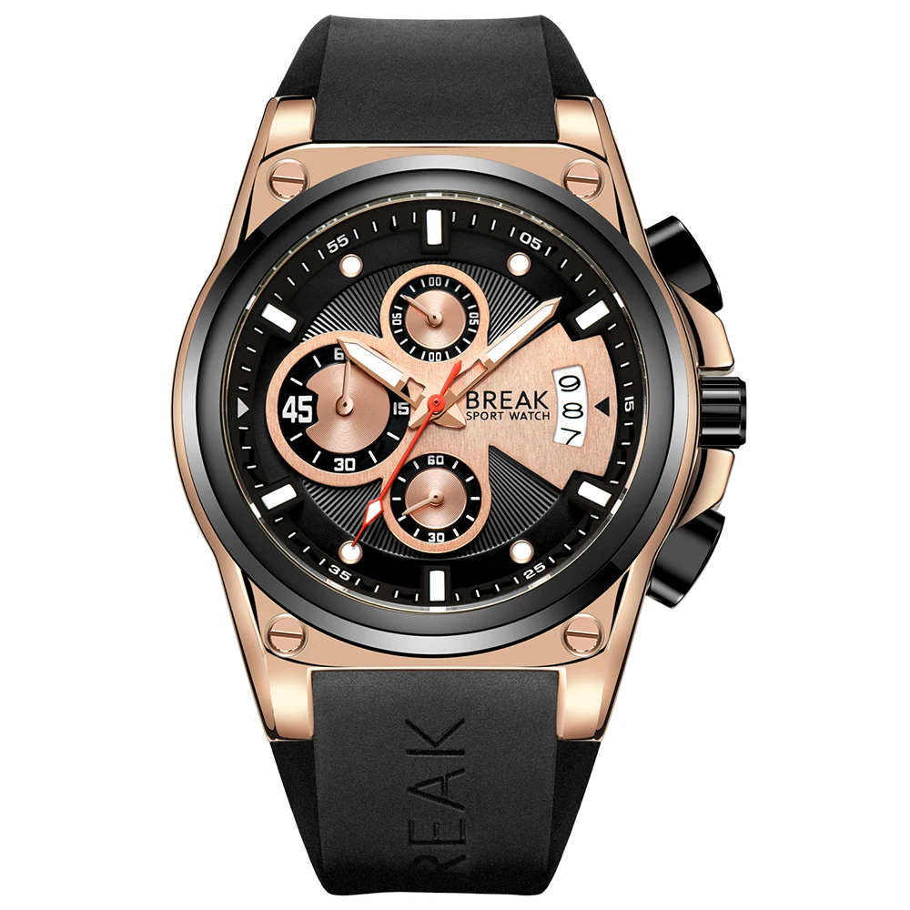 

BREAK 5623 Men Luxury Popular Brand Casual Fashion Rubber Band Sport Wristwatches Man Quartz Chronograph Waterproof Watches
