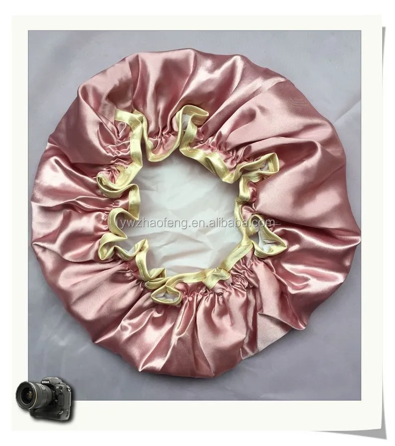 

Yiwu factory Double layer plain color shower cap satin adjustable shower cap