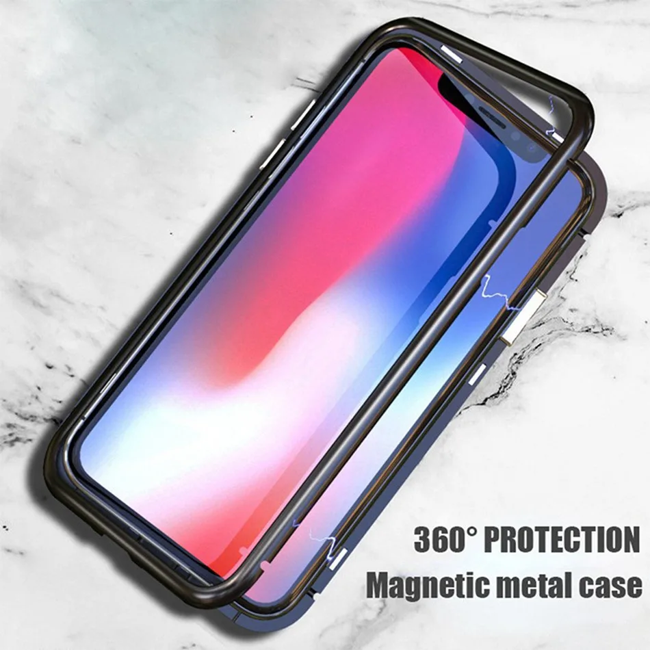 

For Samsung A50 A30 Case Luxury Magnetic Adsorption Metal Case For Samsung Galaxy A50 M10 M20 Tempered Glass Back Magnet Cover