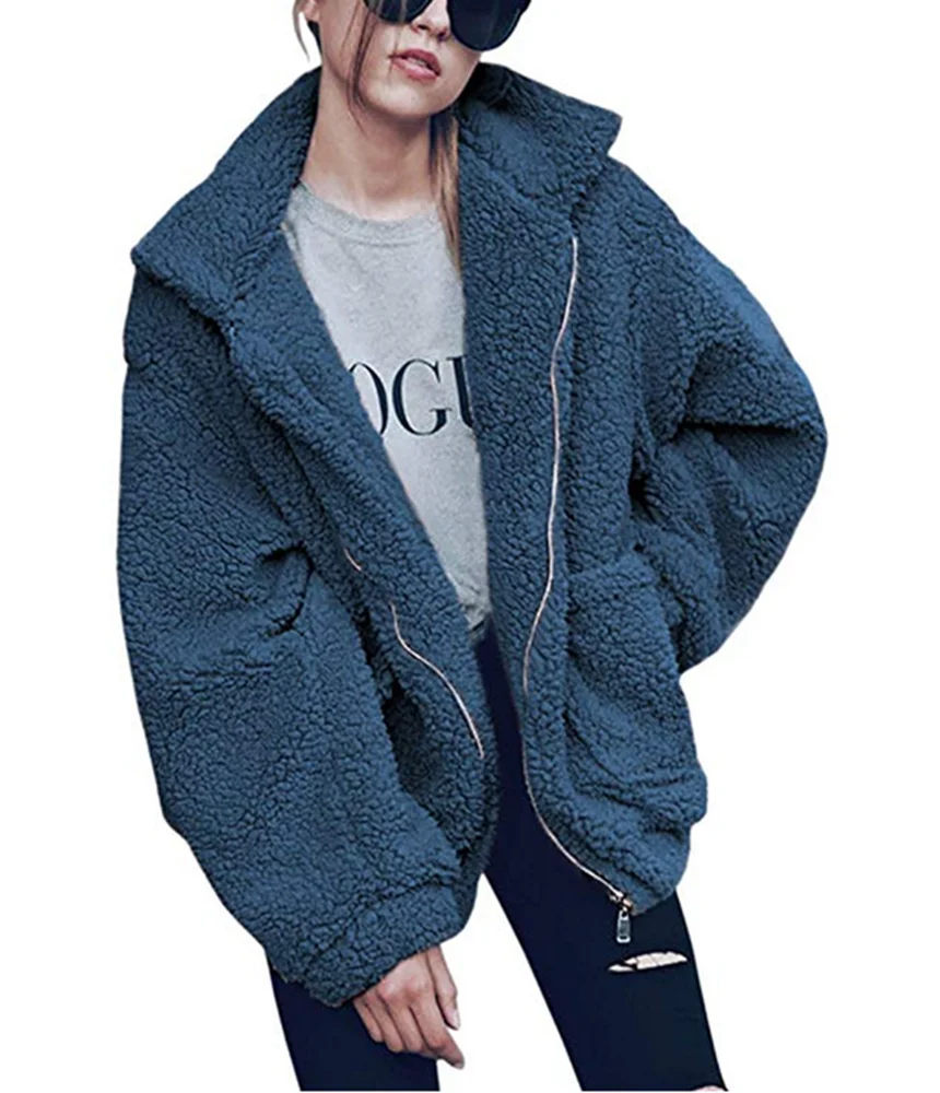 

Winter Warm Women' Jacket Fashion Plus size Long Sleeve Zip Cardigan Teddy Fleece Plush Sweater Coats, Black;red;white;pink;blue;green;brown;khaki